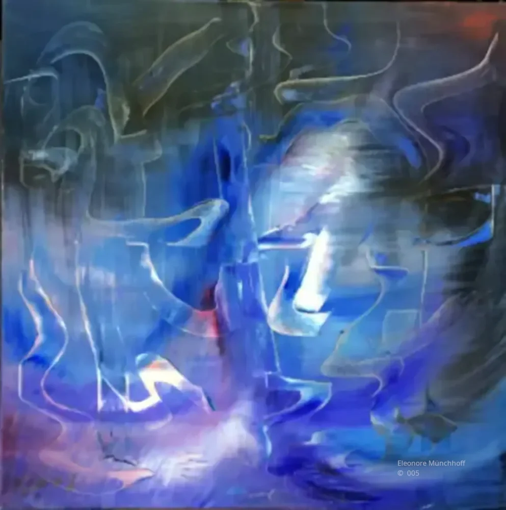 LUFTZUG IN BLAU Abstrakte Malerei in Blau als visuelles Zentrum - ein Ort der Einkehr oder Inspiration
